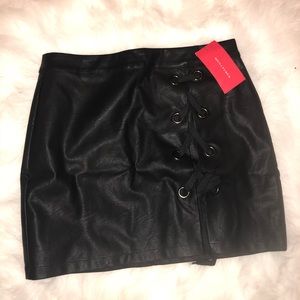 Black leather lace up skirt